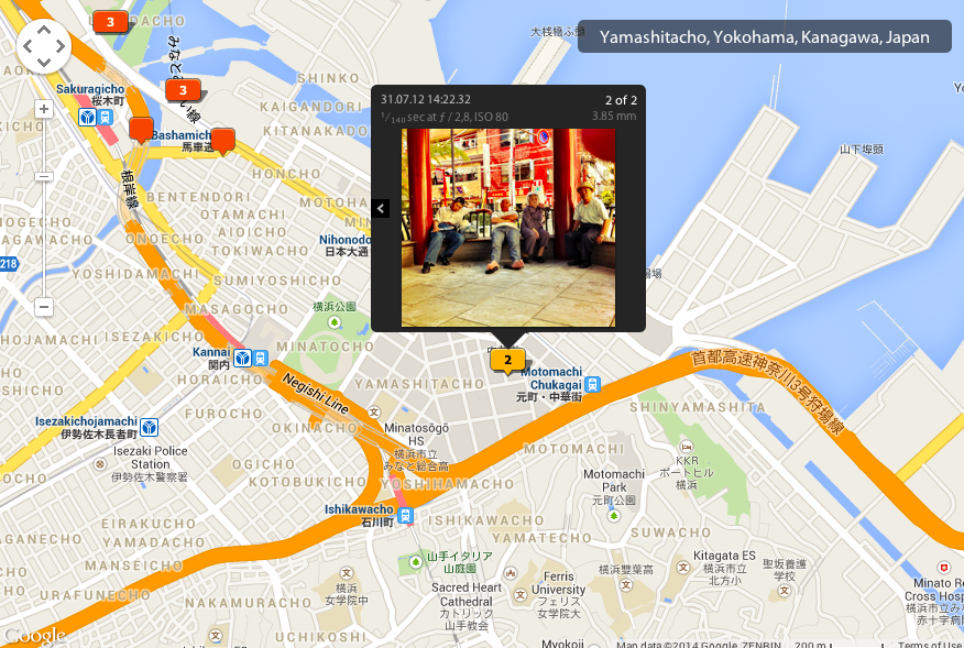 photo pinned on Yokohama map showing the location where the image was taken