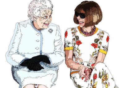 drawing of Queen Elizabeth and Anna Wintour